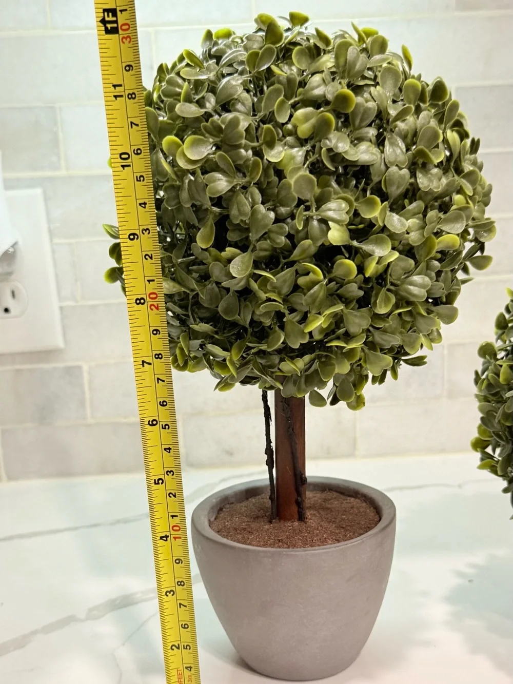 Set of 2 Faux Boxwood Topiary Plants Small Artificial Trees Grey Pots